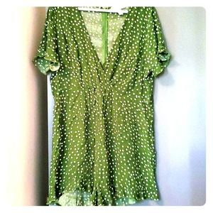 Green/white polka dot romper